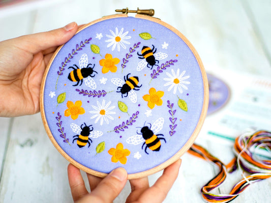 Oh Sew Bootiful - Bees and Lavender Handmade Embroidery Kit Hoop Art