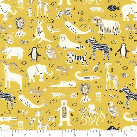 ABC XYZ Yellow Alphabet Animals by Stacy Iest Hsu for Moda Fabrics