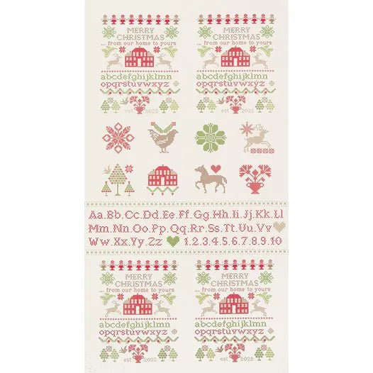 Christmas Stitched Snow and Multicolored Sampler Quilt Panel by Fig Tree & Co. for Moda Fabrics