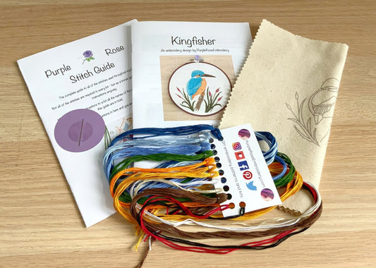 Kingfisher Embroidery kit by Purple Rose Embroidery