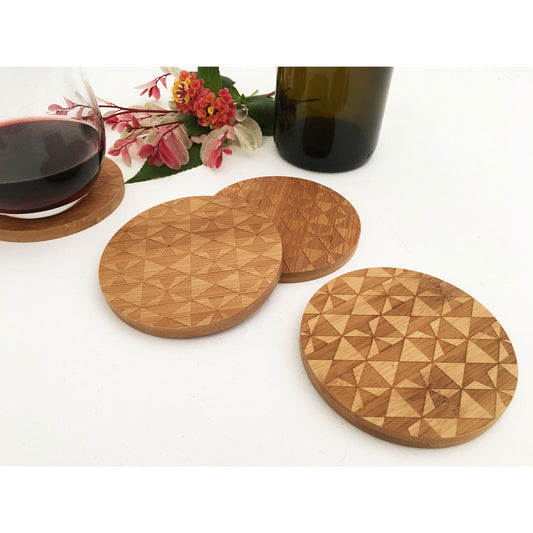 Whirlwind Quilt Pattern Bamboo Wood Coasters- Set of 4