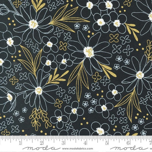 Black Flowers with Metallic from Gilded by Alli K Designs for Moda Fabrics