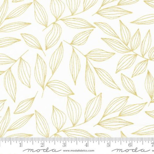 Leaves in Paper Gold Metallic from Gilded by Alli K Designs for Moda Fabrics