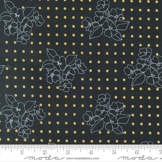 Black Flower on Dot with Metallic from Gilded by Alli K Designs for Moda Fabrics