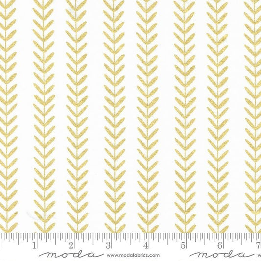 White Leaf Design with Metallic from Gilded by Alli K Designs for Moda Fabrics