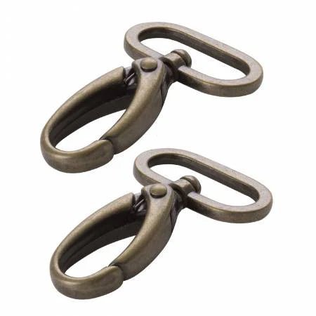 By Annie 1.5" SWIVEL SNAP HOOKS - ANTIQUE BRASS - SET OF 2