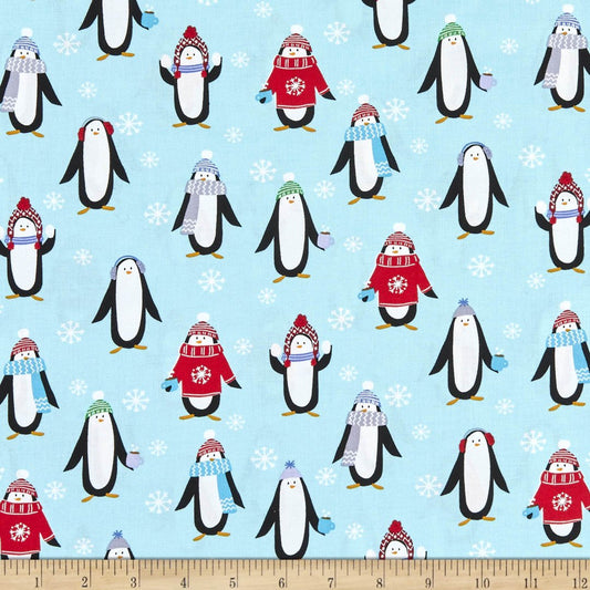 Snow Place Like Home Penguin Pals in Aqua Christmas Fabric