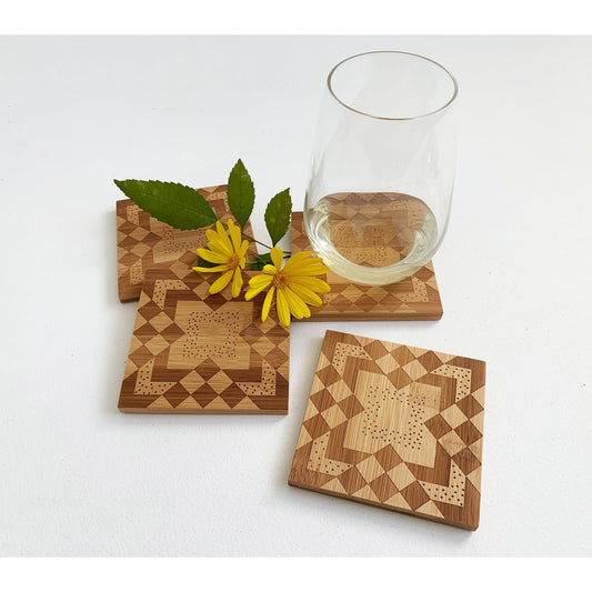 Sentry's Pastime Bamboo Wood Square Coasters - Set of 4