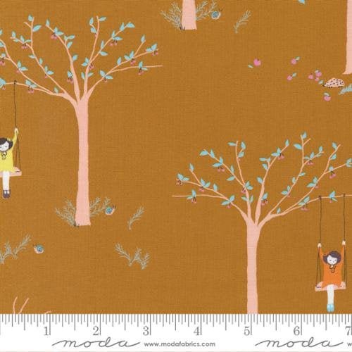 Pips Girl on Tree Swing Cola by Aneela Hoey for Moda Fabrics