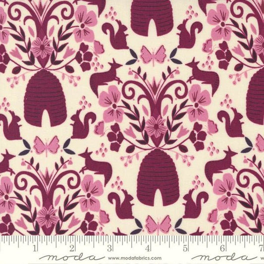 Flora and Fauna Damask in Boysenberry from Wild Meadow by Sweetfire Road for Moda Fabrics