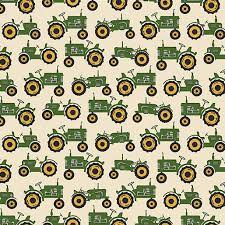 Green Tractor Quilt Barn Prints by Benartex