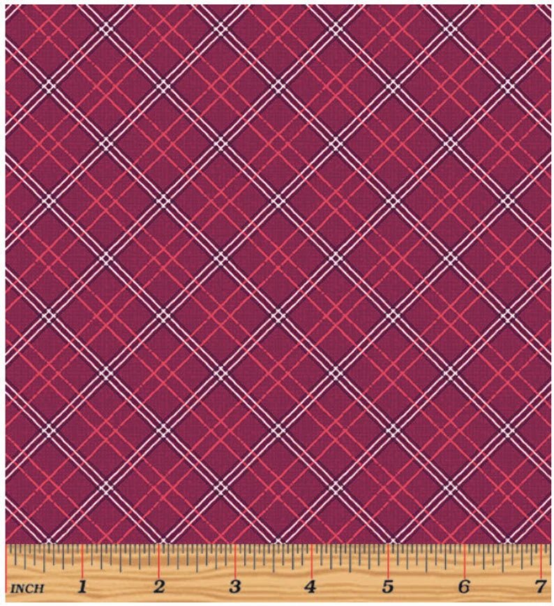 MABON - Tartan in Berry - Red Purple Geometric Plaid Cotton Quilt Fabric Blender - Shelley Cavanna for Benartex Fabrics