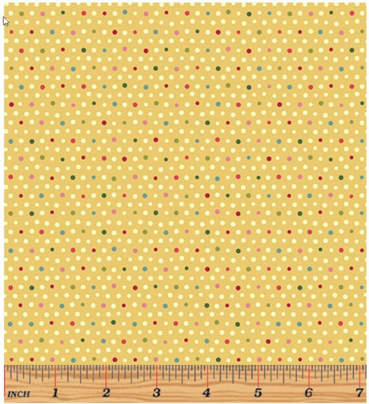 Better Not Pout - Christmas Lights in Gold, Yellow Dot Cotton Quilt Fabric by Nancy Halvorsen for Benartex Fabrics