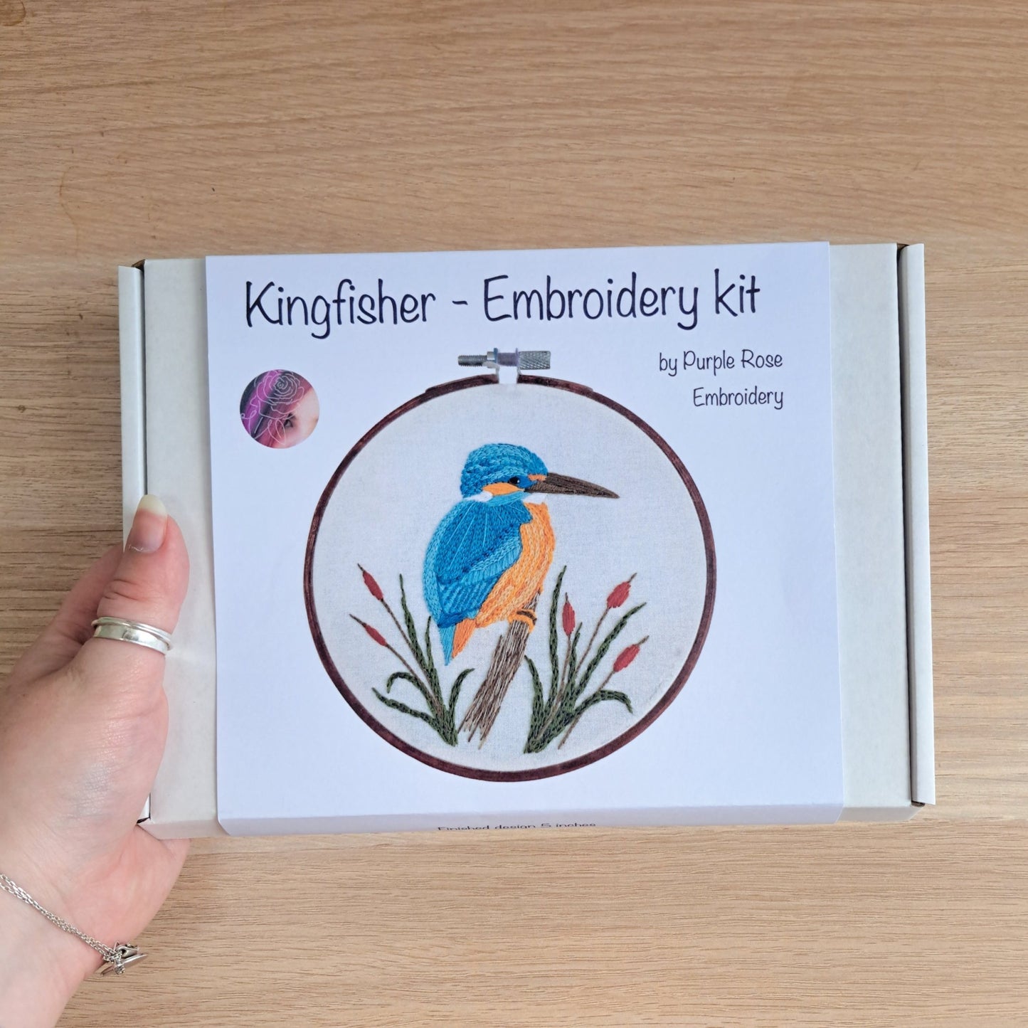 Kingfisher Embroidery kit by Purple Rose Embroidery