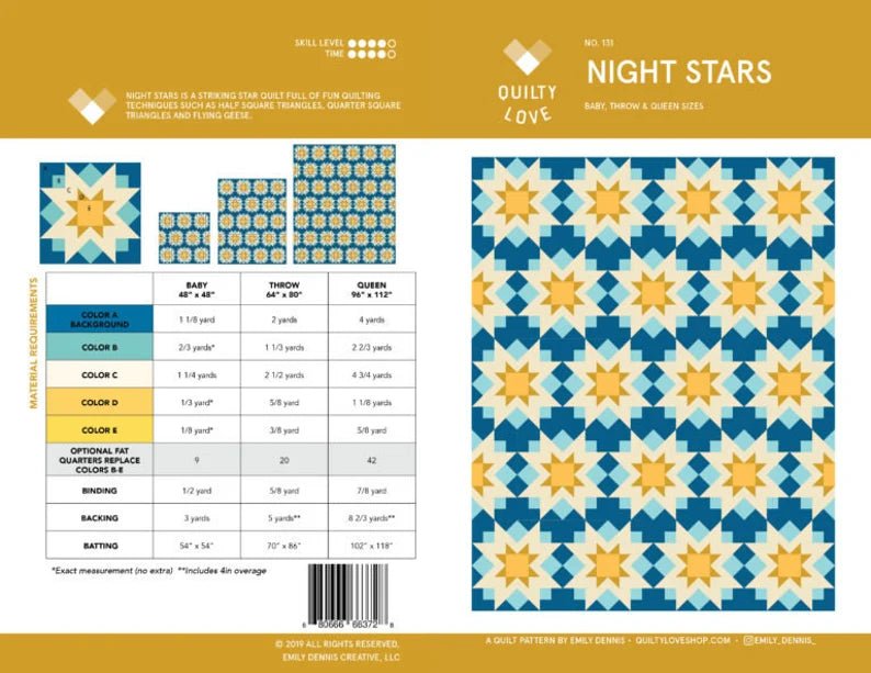Night Stars Quilt Pattern by Emily Dennis of Quilty Love