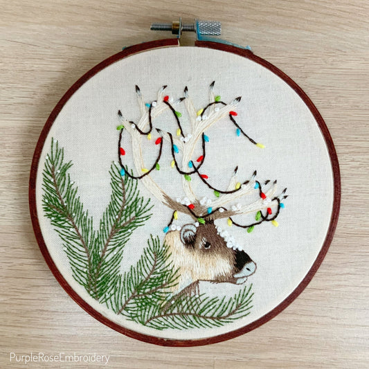 Christmas Reindeer Embroidery Kit by Purple Rose Designs