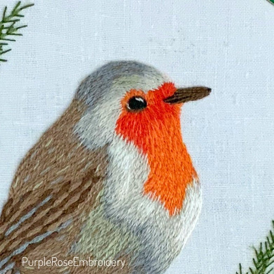 Christmas Robin Embroidery Kit by Purple Rose Embroidery