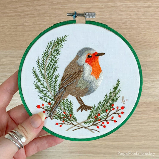 Christmas Robin Embroidery Kit by Purple Rose Embroidery