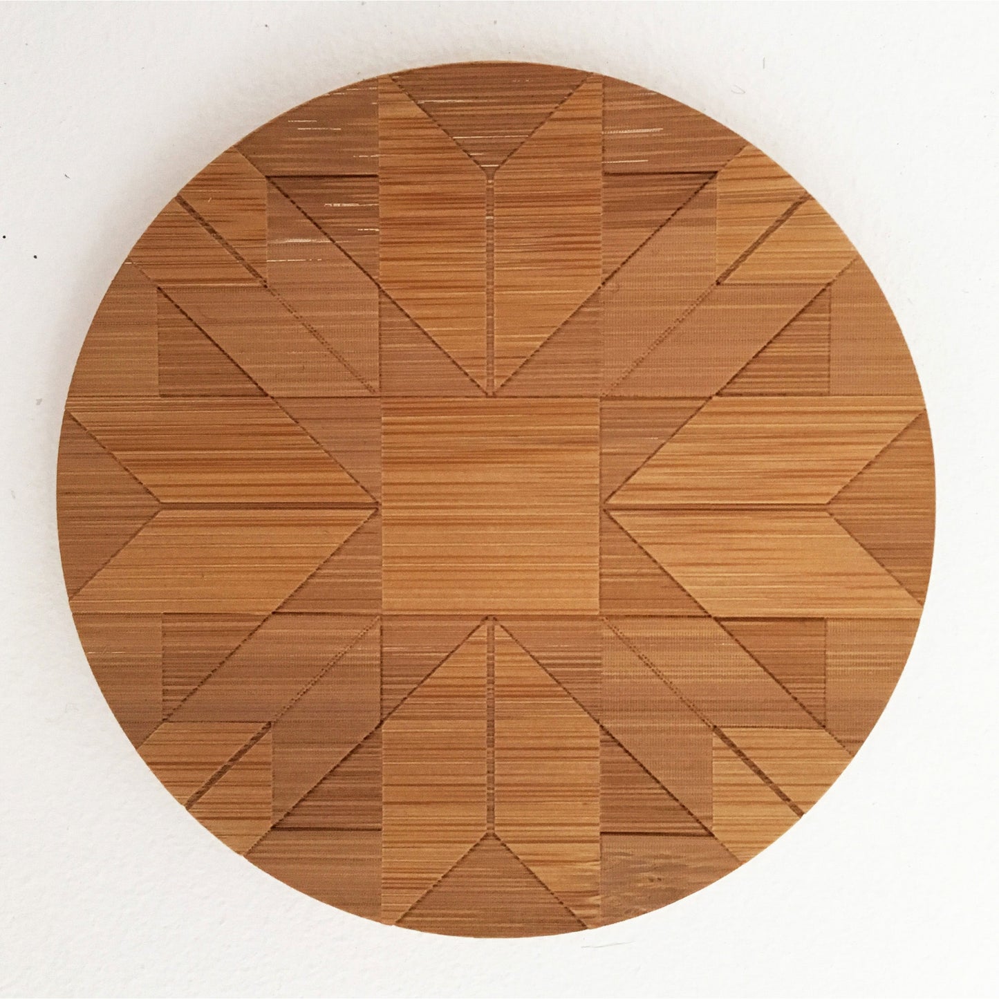 Ruby Roads Quilt Block Round Bamboo Wood Coasters- Set of 4